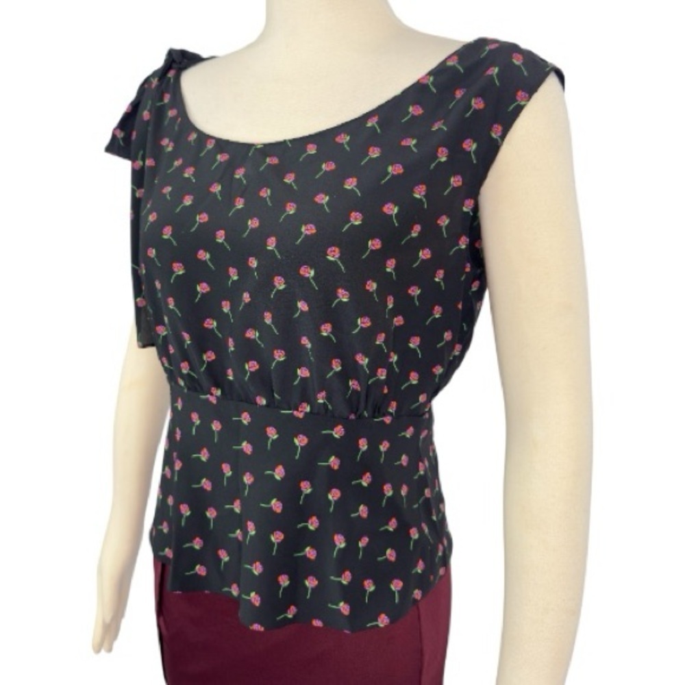 Prada Women’s Silk Floral Rose Print Peplum Camisole Boatneck Sleeveless Top NEW - Picture 2 of 16